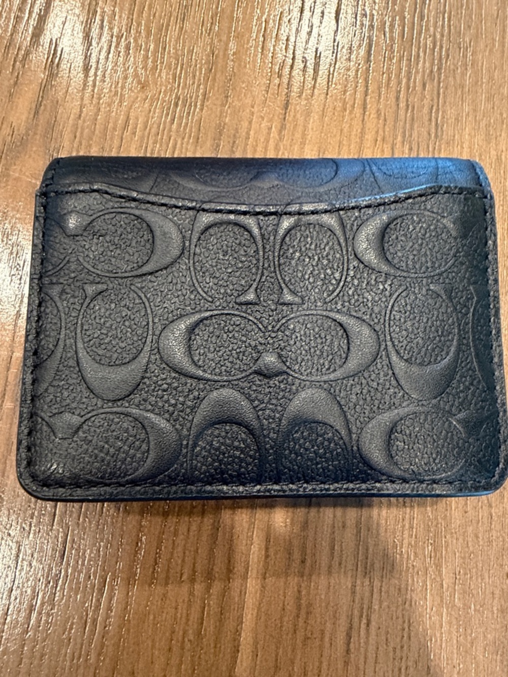 Coach Black Embossed Signature Card Wallet with Gold Logo - Picture 2 of 4